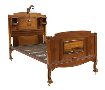 Lot 439 - An Edwardian mahogany, oak and parquetry single bed