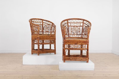 Lot 173 - A pair of Brighton Pavilion-type bamboo elbow chairs
