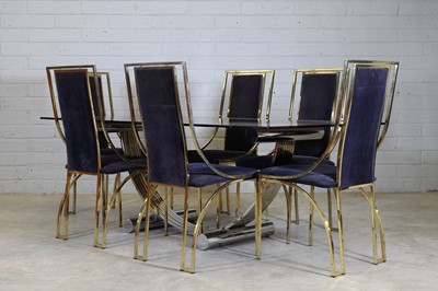 Lot 282 - An Italian chrome and gilt-brass dining suite