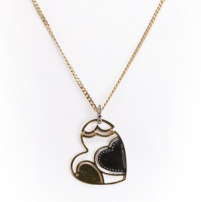 Lot 154 - A diamond and enamel open heart pendant, by Roberto Coin