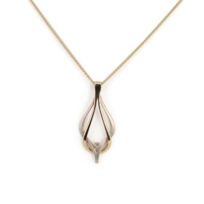 Lot 71 - A gold diamond 'Reef Knot' necklace, by Sheila Fleet