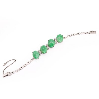 Lot 187 - A jade and diamond bracelet