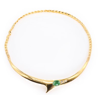 Lot 188 - A jade and diamond collar necklace