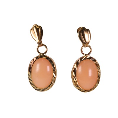 Lot 168 - A pair of pink coral drop earrings