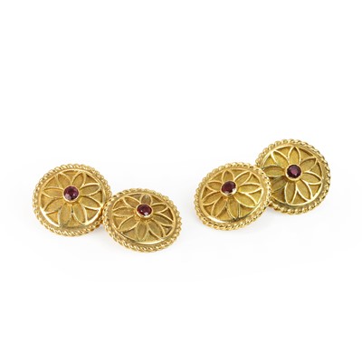 Lot 254 - A pair of 18ct gold ruby set chain cufflinks
