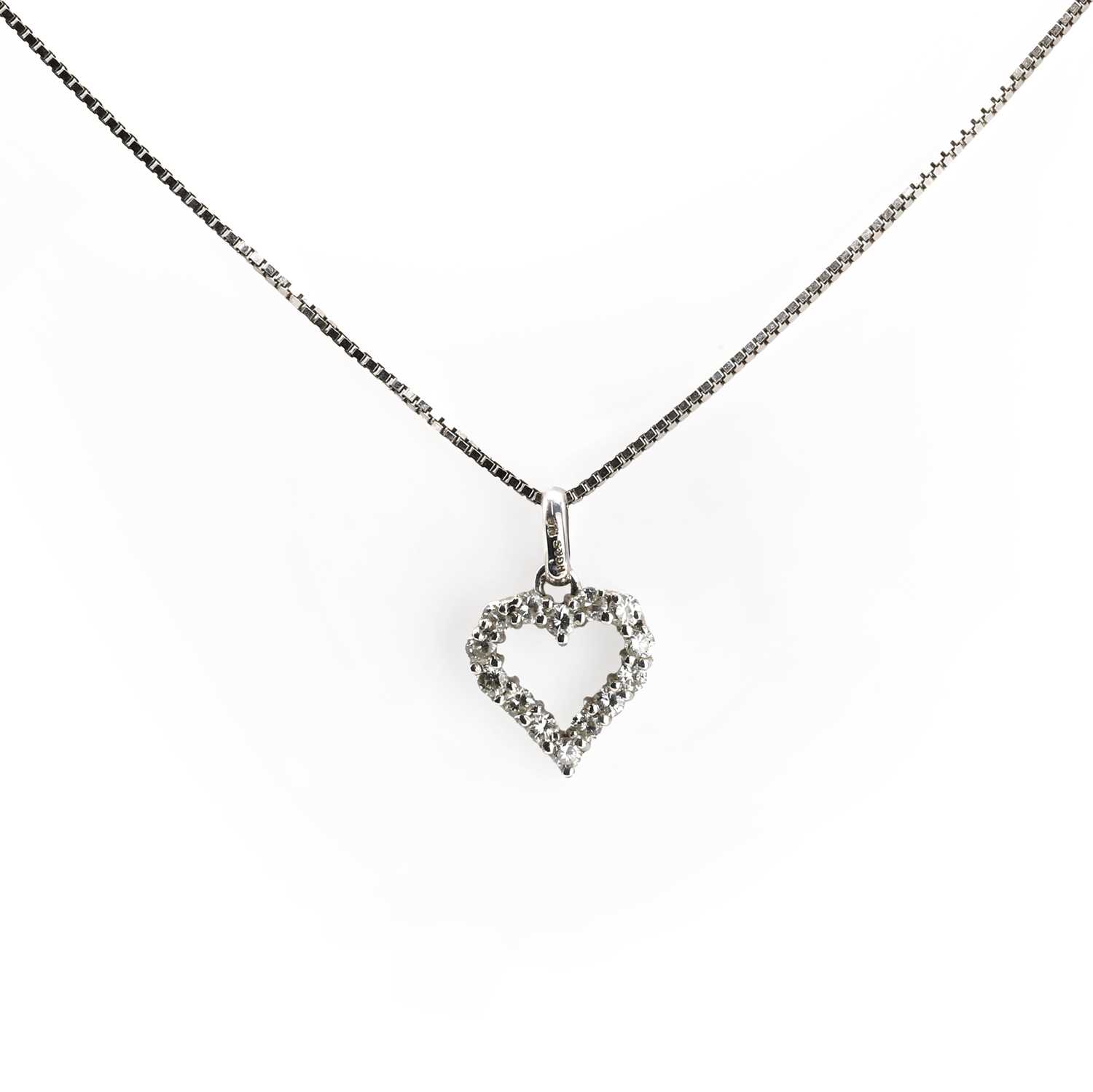 Lot 72 - An 18ct gold diamond open-heart pendant and chain