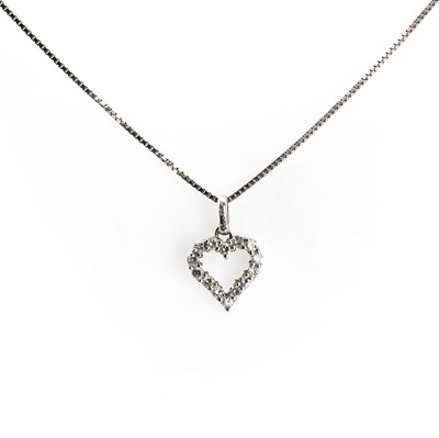 Lot 72 - An 18ct gold diamond open-heart pendant and chain