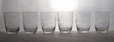 Lot 254 - A group of six Rowland Ward engraved 'Safari' glass tumblers