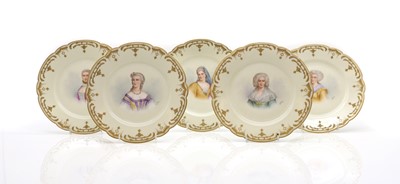 Lot 98 - A set of five Sevres-style porcelain cabinet plates