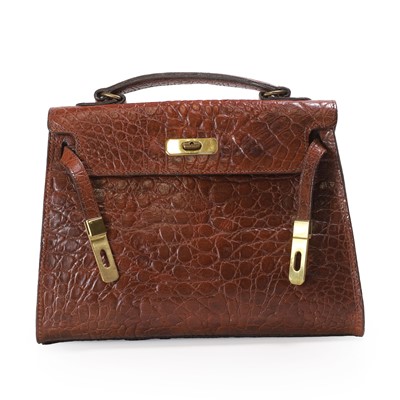 Lot 591 - A Mulberry brown leather crocodile embossed 'Kelly' style bag