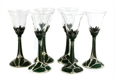 Lot 190 - A set of six Art Nouveau-style wine glasses