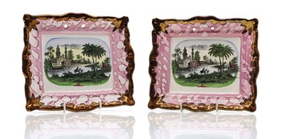 Lot 97 - A pair of Sunderland lustre ware wall plaques
