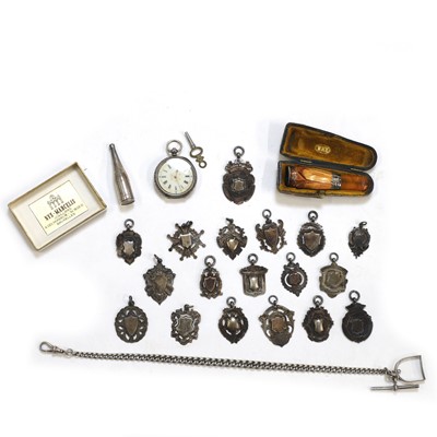 Lot 449 - A collection of silver fob pendants and other items