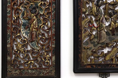 Lot 83 - Two pairs of Chinese gilt lacquered wood panels