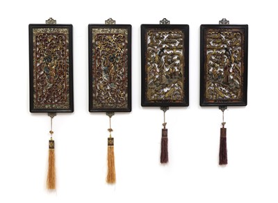 Lot 83 - Two pairs of Chinese gilt lacquered wood panels