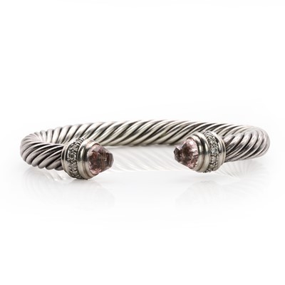 Lot 231 - A silver morganite and diamond torque bangle, by David Yurman