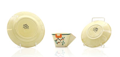 Lot 152 - A Clarice Cliff pottery 'Ravel' pattern trio