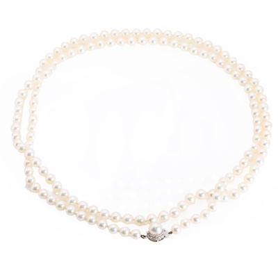 Lot 216 - A single row uniform cultured pearl necklace, with a Mikimoto certificate