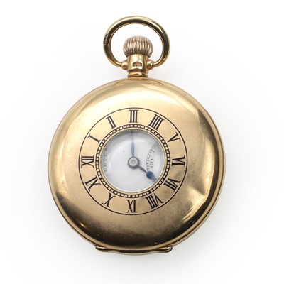 Lot 528 - A 9ct gold side wind half hunter pocket watch, by Vertex