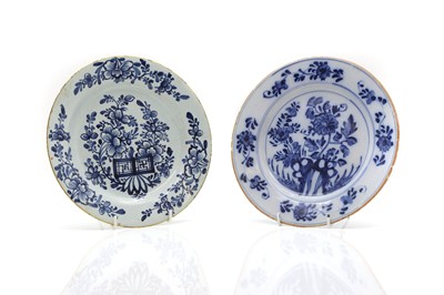 Lot 118 - Two English Delft blue and white pottery plates
