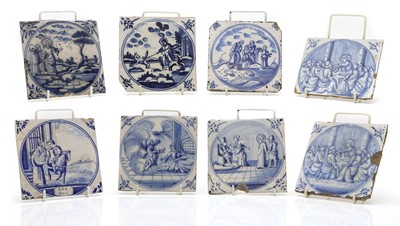Lot 113 - A set of eight Delft pottery blue and white tiles