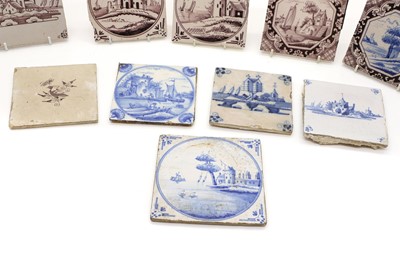 Lot 161 - A group of six Delft pottery manganese tiles