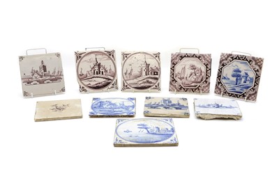 Lot 161 - A group of six Delft pottery manganese tiles