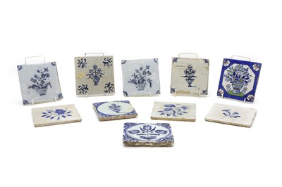 Lot 160 - A group of ten Delft blue and white pottery tiles