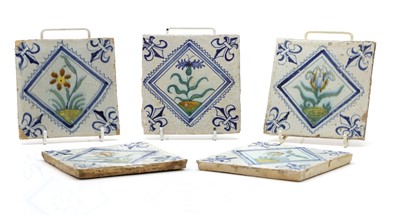 Lot 114 - A set of five Delft pottery tiles