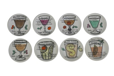 Lot 293 - A set of eight Fornasetti 'Cocktail' porcelain coasters