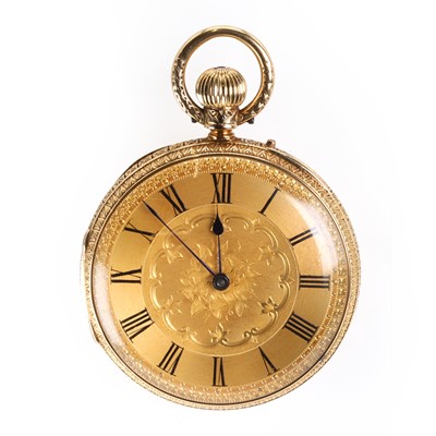 Lot 308 - An 18ct gold top wind open faced pocket watch, by John Bennett