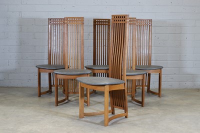Lot 232 - A set of six Danish post-modernist oak dining chairs