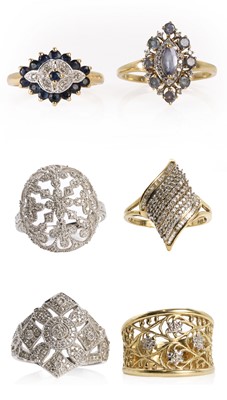 Lot 359 - A group of six 9ct gold gem set rings