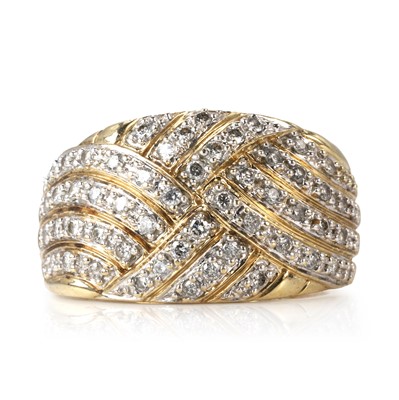 Lot 132 - A 9ct gold diamond crossover bombé ring