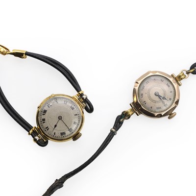 Lot 569 - Two ladies' gold mechanical strap watches