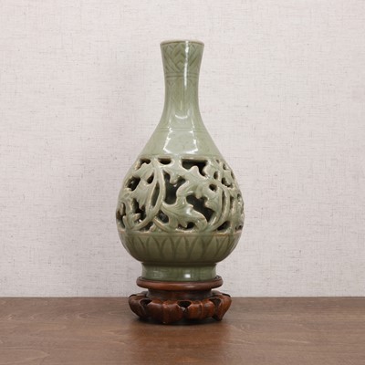Lot 24 - A Chinese reticulated Longquan yuhuchun vase