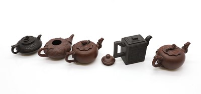 Lot 69 - A group of five Chinese Yixing stoneware teapots