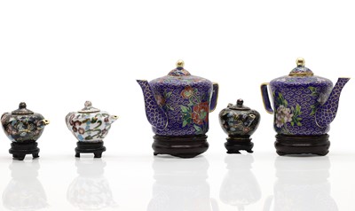 Lot 67 - A collection of nine Chinese cloisonne teapots