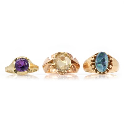 Lot 308 - A group of three single stone gemstone rings