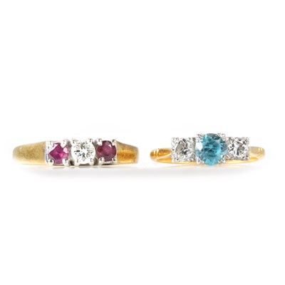 Lot 276 - Two diamond and coloured gemstone rings