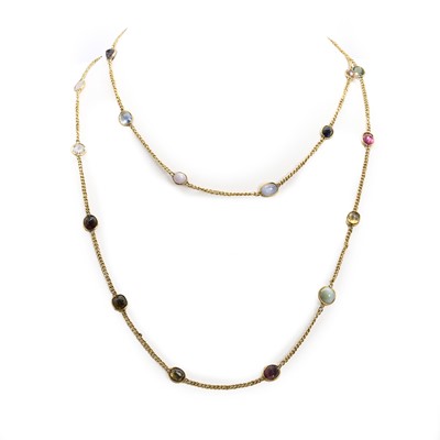 Lot 219 - A varicoloured gemstone long necklace