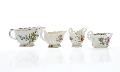 Lot 126 - A group of Bow porcelain sauceboats