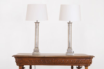 Lot 69 - Two pairs of polished metal table lamps