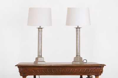 Lot 69 - Two pairs of polished metal table lamps