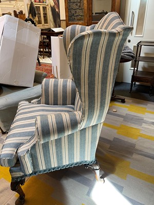 Lot 2 - A Queen Anne-style walnut wing-back armchair