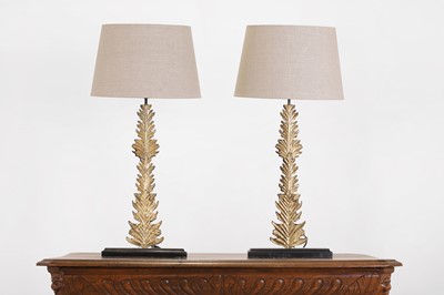Lot 35 - A pair of gilt-metal 'Feuille' table lamps by OKA