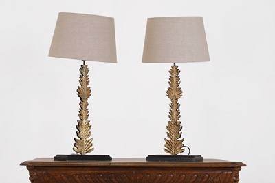 Lot 35 - A pair of gilt-metal 'Feuille' table lamps by OKA