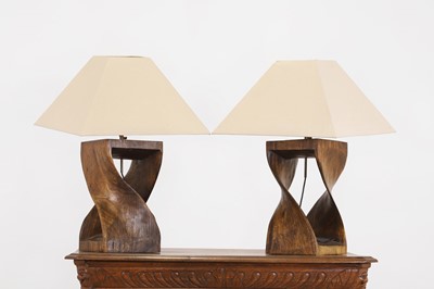 Lot 48 - A pair of wooden table lamps