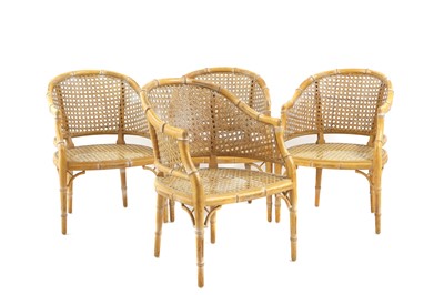 Lot 501 - A set of four faux bamboo bergere armchairs