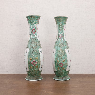 Lot 76 - A pair of Chinese export famille rose vases